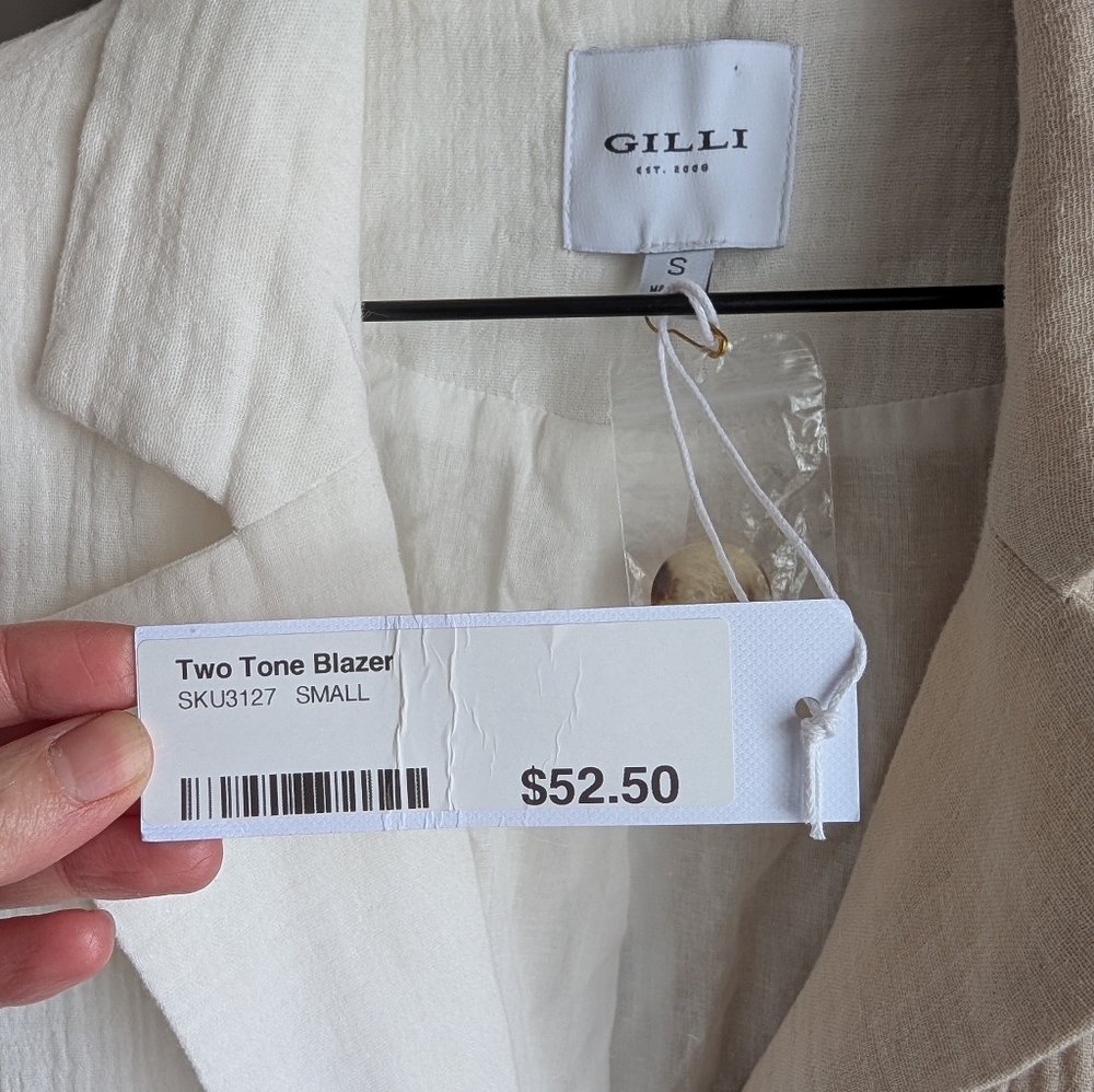 NWT Gilli Cotton Two Tone Tan and White Blazer Padded Shoulders Size Small - Picture 3 of 4